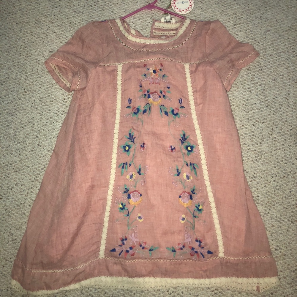 pink embroidered loose babydoll dress